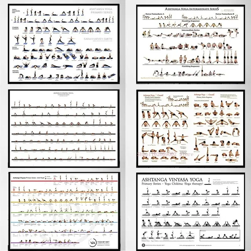 Home Gym Yoga Room - แผนภูมิแอสตันกาโยคะสำหรับออกกำลังกายที่บ้าน ภาพวาดบนผ้าใบสำหรับตกแต่งผนัง โปสเตอร์สำหรับห้องนั่งเล่น ห้องนอน สำนักงาน ของตกแต่งบ้าน