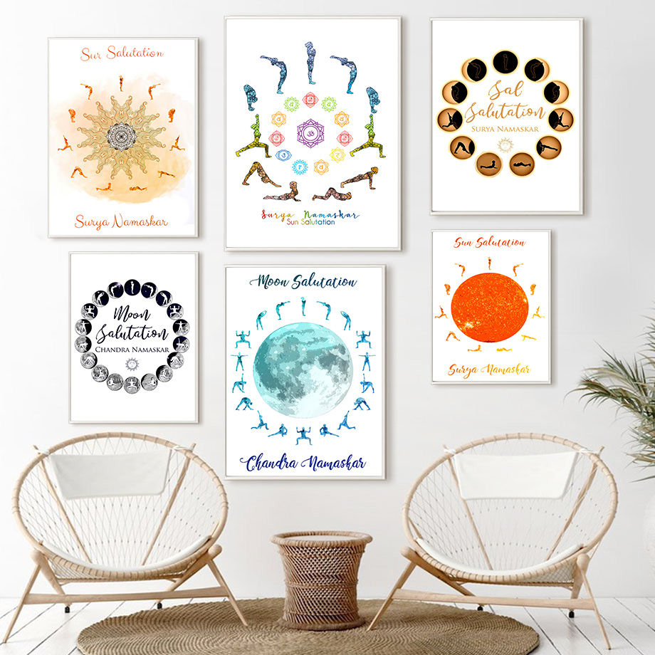 Home Gym Yoga Room - โยคะ Pose Sun Moon Salutation Home