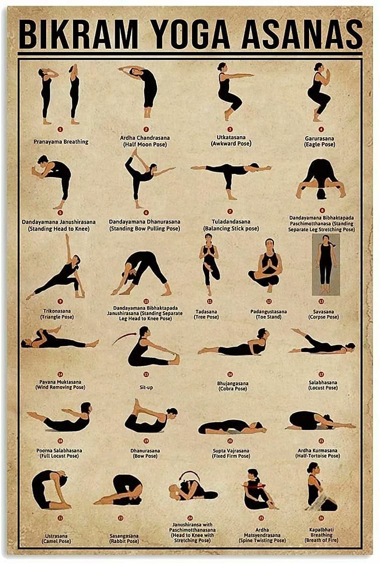 Home Gym Yoga Room - ป้ายโลหะย้อนยุคพิมพ์ลายโยคะ บิกรัม โยคะ อาซาน โปสเตอร์ตกแต่งผนังสำหรับคลับ ยิม