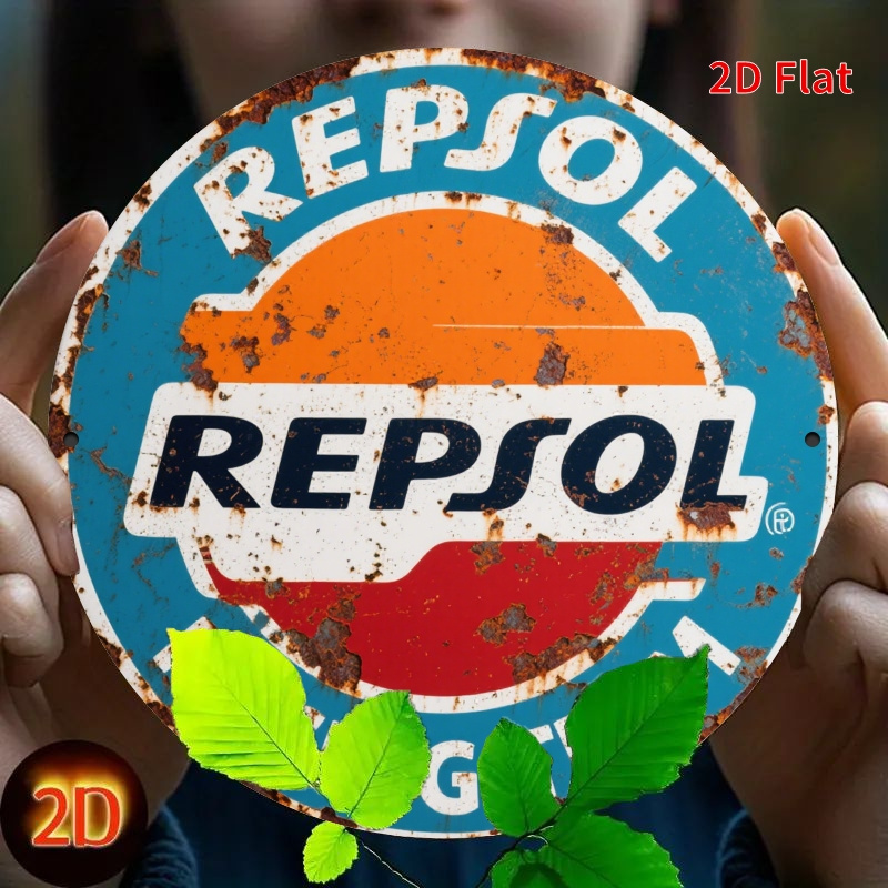 Home Gym In Garage - ป้ายอะลูมิเนียม 2 มิติ ลายโลโก้ REPSOL วินเทจ