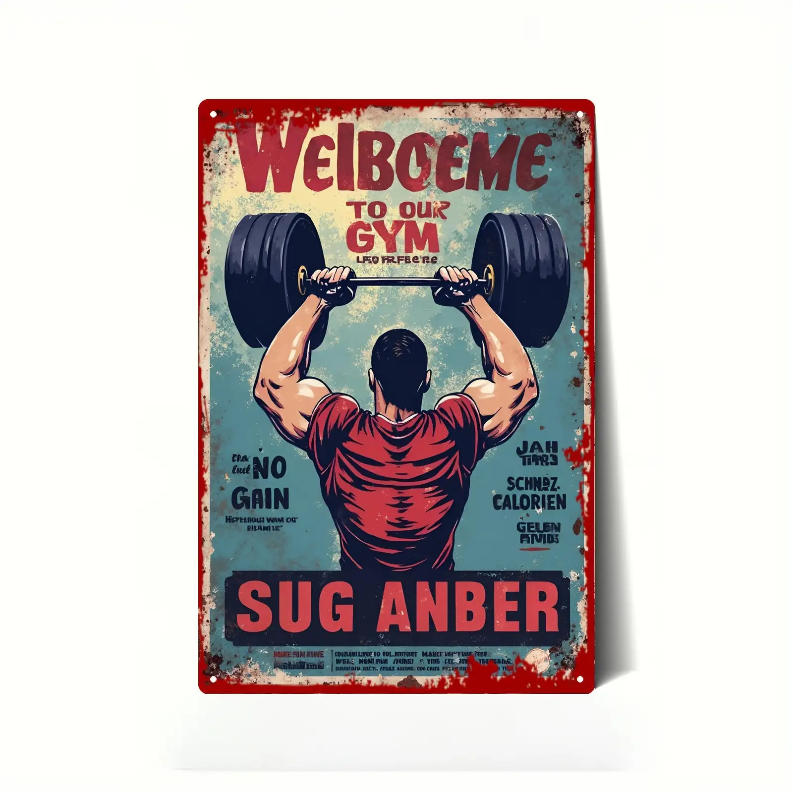 Home Gym In Garage - ป้ายโลหะวินเทจสำหรับยิม - ป้ายต้อนรับสู่ยิมของเรา งานศิลปะติดผนังโลหะ ขนาด 12x8