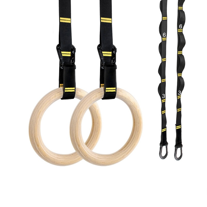 Home Gym Rig - ห่วงยิมนาสติกแบบดึงขึ้นขนาด 28 มม. 32 มม. ห่วงไม้กันลื่นพร้อมสายรัดปรับได้สำหรับออกกำลังกายที่บ้าน