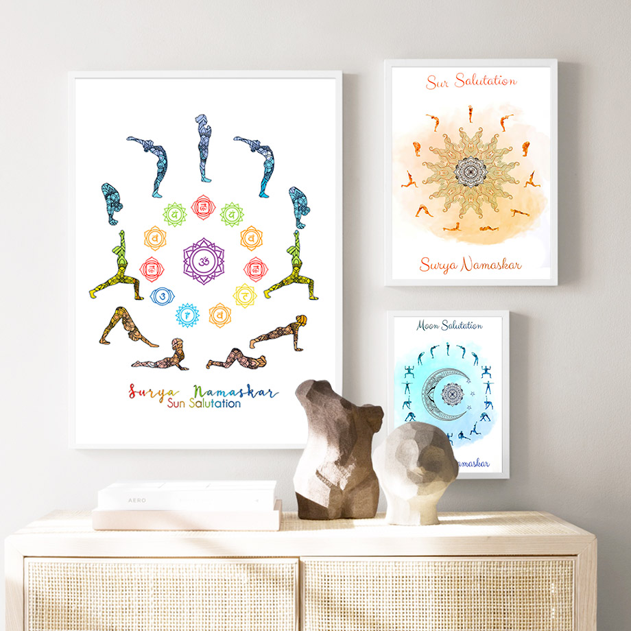 โยคะ Pose Sun Moon Salutation  - Home Gym Yoga Room บทวิจารณ์และราคา